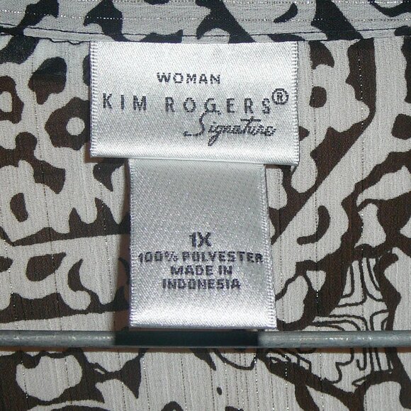 Kim Rogers Signature Womans 1X Blk and White Pleated Shimmer Button Down Blouse - Picture 2 of 5